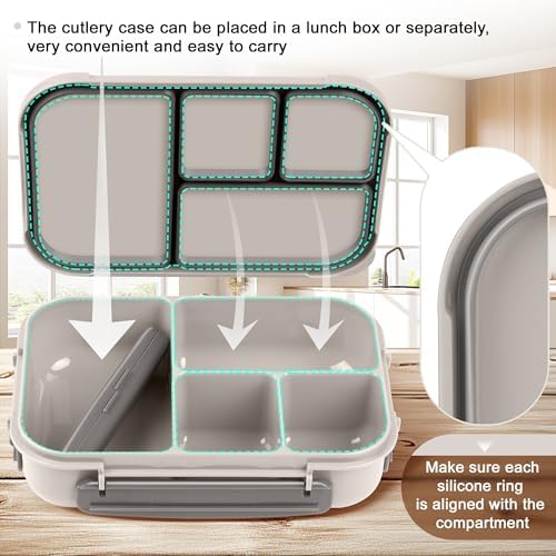 Amathley Lunch Box Kids,Bento Box Adult,Leakproof Lunch Containers for Adults/Kids/Toddler,1200ML-4 Compartments bento Lunch box with Utensil,Microwave & Dishwasher & Freezer Safe (White)