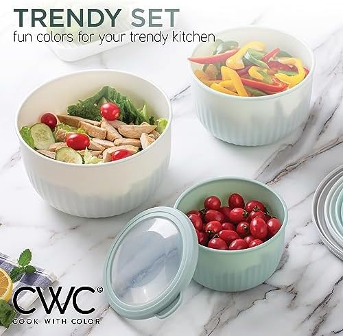 COOK WITH COLOR Prep Bowls with Lids- Wide and Deep Nesting Plastic Small Mixing Bowl Set with Lids, 12 Piece Set - Deep Bowls, Green