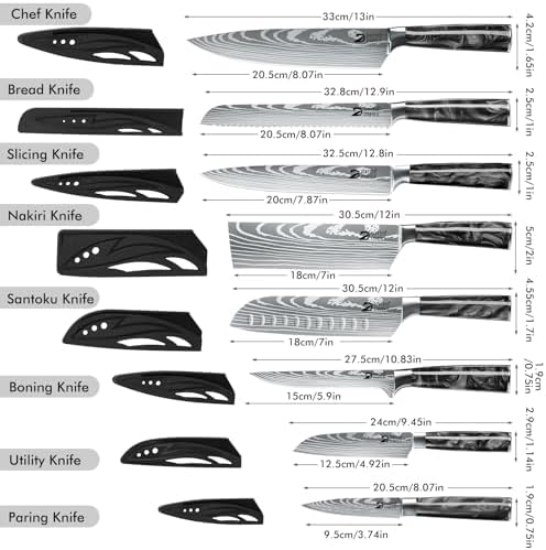 Dfito Chef Knife Sets with Roll Bag, 9 Pieces Professional Knife Set