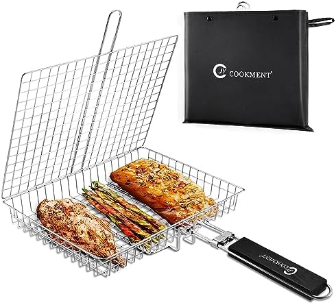 Grill Basket Stainless Steel with Portable Removable Handle Grilling Basket
