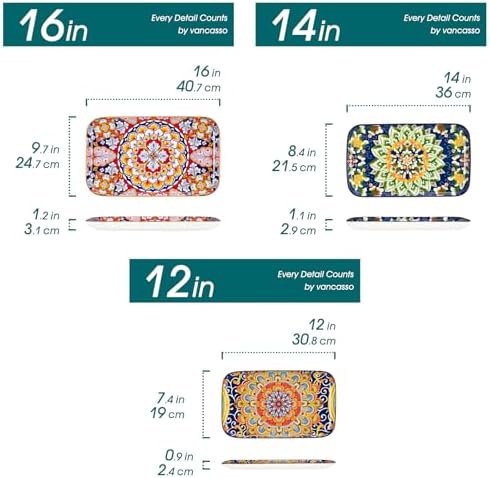 vancasso Serving Platters Set of 3, 16"/14"/12" In Rectangular Trays Boho