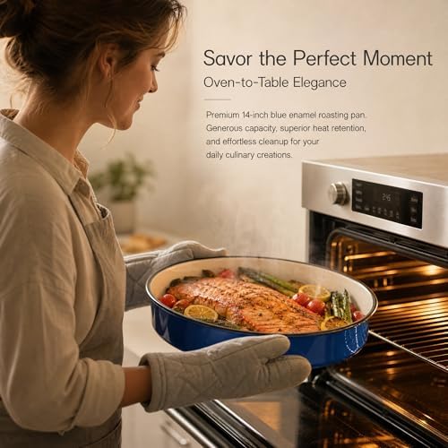 3-Pack Enamel Roasting & Baking Pan Set 10/12/14 Inch Round Cake Pans, High Temperature Resistant Baking Dishes for Turkey Pizza Casseroles Oven Bakeware PFOA & PTFE Free Ideal Gift for Mom - CookWare