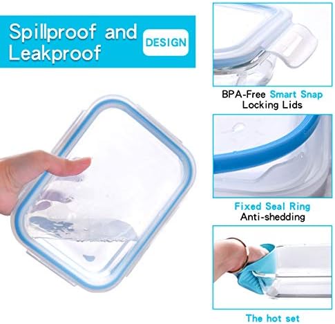 20 Pc Glass Food Storage Containers with Snap Lock Lids, Airtight & Leakproof, Bonus 2 Oven Silicone Gloves, Safe for Dishwasher, Oven, Microwave,Freezer, BPA Free