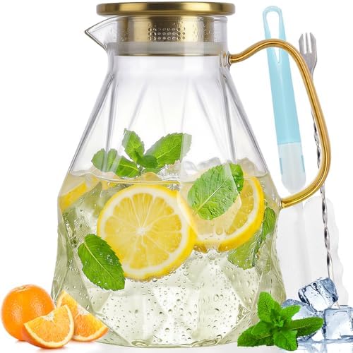 Glass Pitcher, 2.2 Liter Water Pitcher With Lid