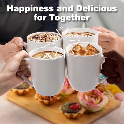 Large Ceramic Coffee Mugs Set of 6 16oz(475ml) Tea Cups Idea Gifts White