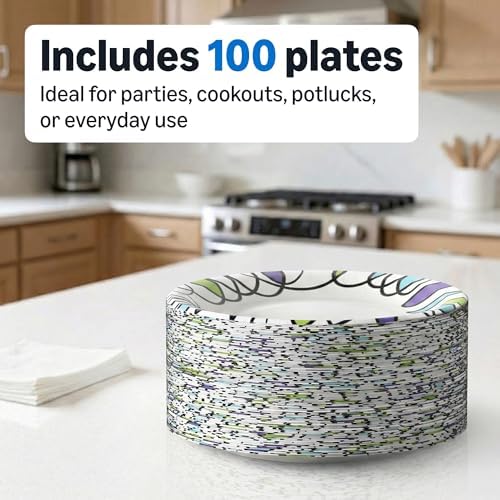 Amazon Basics Ultra Paper Plates, 10 Inch, Disposable, 100 Count, Packaging May Vary