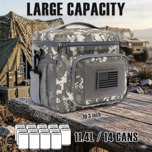 FlowFly Tactical Lunch Bag Large Insulated Lunch Box Cooler Tote for Men, Women with MOLLE/PALS Webbing (Digital#Camo, Medium)