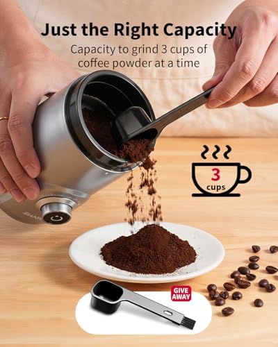SHARDOR Electric Super Silent Blade Coffee Grinder, Timed Grind Control Rotary Knob, Adjustable Coarse to Fine for Coffee Beans, Spices & Herbs, Silver