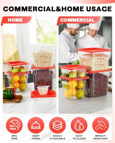 12QT 4PCS NSF Commercial Clear Food Storage Containers with Lids(RED)