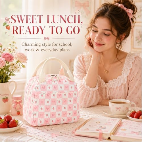 Bluboon Lunch Bag for Women Cute Corduroy Lunch Tote Bags with Shoulder Strap Reusable Insulated Lunch Box Large Capacity Reusable Insulated Cooler for Work Picnic or Travel