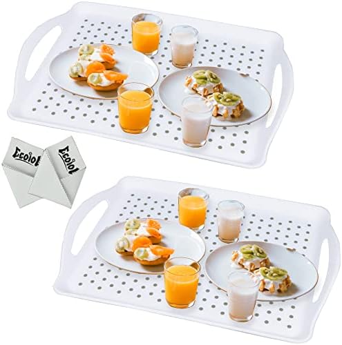 ECOIOU Non Slip Food Serving Tray with Handles, White