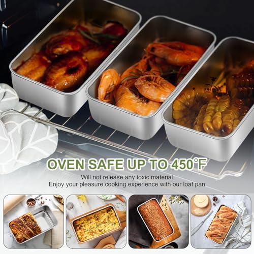 P&P CHEF Loaf Pan, 9 x 5 Inch Stainless Steel Bread Pan, (Silver, 3Pcs)