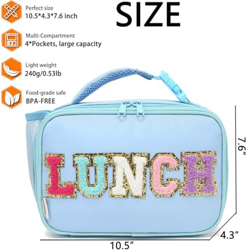 GYEUKHAM Insulated Lunch Box for School, Thermal Reusable Durable Freezable Lunch Bags for Kids Boys Girls Men Women - Small Soft Cooler Portable Lunch Tote Kit for Work Picnic Travel,Blue Alphabet