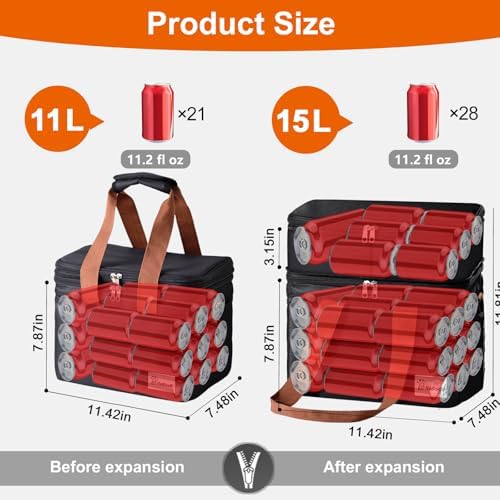 Lunch Bag Upgraded Insulated Lunch Box for Men and Women - 15-20L Expandable Double Deck, Leakproof Soft Cooler Bag with Side Tissue Pocket - Large Adult Lunch Tote for Work, Picnic, Beach (Black)