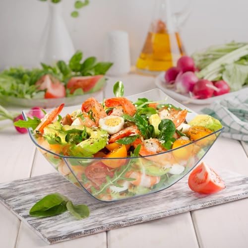 R-kay 6 Pack Extra Large Serving Bowl - 64 Ounce Plastic Serving Bowls For Entertaining - Clear Plastic Bowls For Salads And Snacks - Disposable bowls For All Occasions