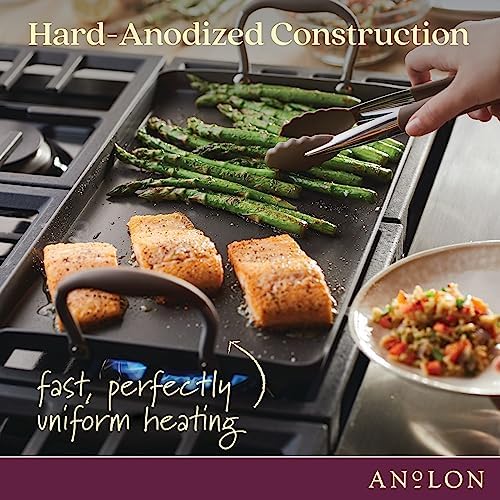Anolon Advanced Home Hard Anodized Nonstick Double Burner Griddle/Grill Pan with Roasting Rack, 10 Inch x 18 Inch, Bronze
