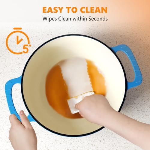 Bonnlo 7.5QT Round Dutch Oven, Enameled Cast Iron Dutch Oven Pot with Lid & Dual Handles, Oven Safe Up to 500° F, for Sourdough, Bread Baking, Stews and Roasting (Blue)