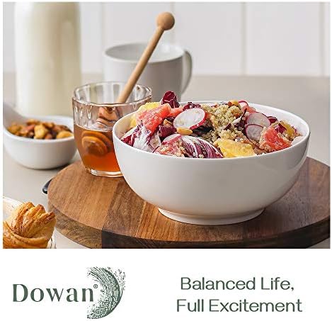 DOWAN Soup Bowls, Ramen Bowl for Noodle, 39 Ounce large Cereal Bowls for Kitchen, 7 Inches Centerpiece Bowls, Microwave and Dishwasher Safe, White