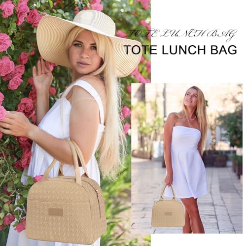 Joymee Lunch Bag Women Insulated Lunch Box Reusable Leakproof Large Spacious Cooler Tote for Women Men Adult for Work Office Travel Picnic -Khaki
