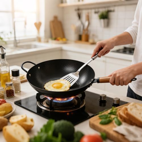 Nonstick Wok,Carbon Steel Wok 12.8-Inch Pan with Glass Lid,Woks & Stir-Fry Pans for Frying Electric,Induction,Gas Stoves Cooking