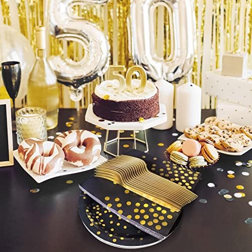 Serves 35 Guests Black and Gold Plates and Napkins Party Supplies