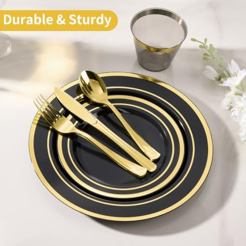 Goodluck 600 Pieces Black Plates for 100 Guests
