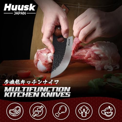 Huusk Butcher Knife Set of 3 - Meat Cleaver Knife Set for Meat Processing
