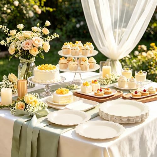 NatNarr 30 Pk Ivory Paper Plates 9" Disposable Scalloped Cream Beige Plates