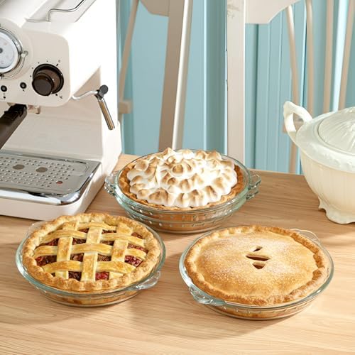 Uiifan 4 Pcs Mini Glass Pie Pan 8 Inches, Clear Baking Dish with Handles