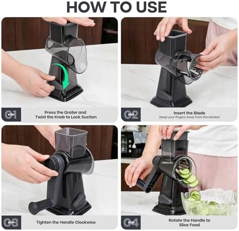 Rotary Cheese Grater, Cheese Grater Hand Crank, 3-Blade Grater