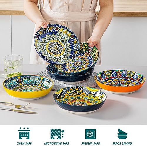 vancasso 32 Oz Pasta Bowls Set of 6, Ceramic Bohemian Soup Salad Bowls