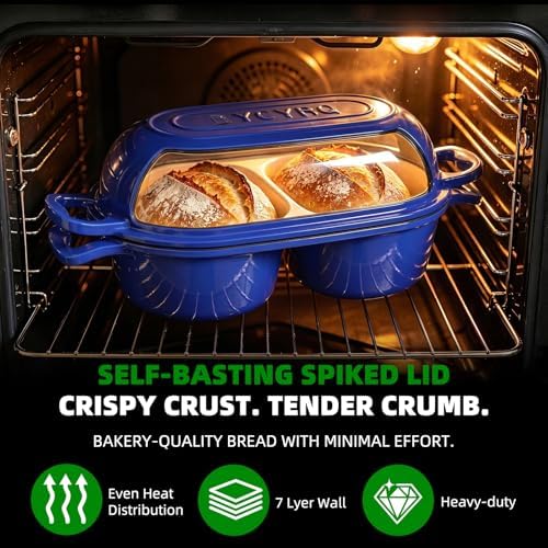 Enameled Cast Iron Dutch Oven Pot with Lid, Double Bread Loaf Pan