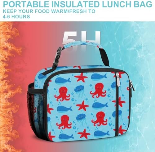 esouler Lunch Box Kids Insulated Lunch Bag for Boys & Girls Durable Children Lunchbox for School with Water Bottle Holder-Octopus