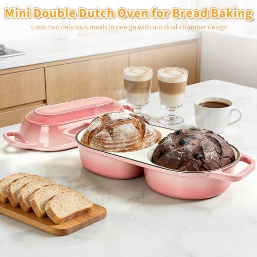 Mini Double Dutch Oven For Sourdough Bread Baking, 2.2QT Enameled Cast Iron