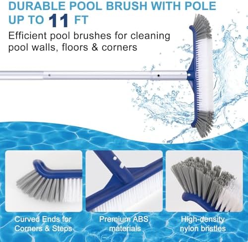 POOLAZA 3-in-1 Pool Cleaning Kit with Skimmer Net, Pool Brush &10.5 Ft Pole