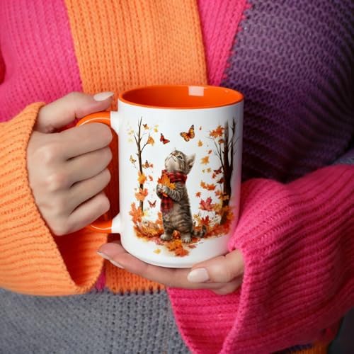 Cat Mug for Cat Lovers, Cute Kitten Fall Coffee Mugs, White, 15oz