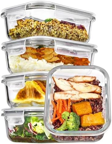 Vtopmart 5Pack 22oz Glass Storage Containers with Lids, Grey
