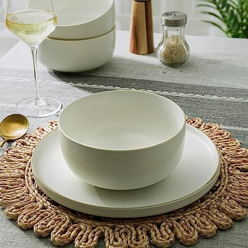 S&Q'S CERAMICS S&Q Ceramic Bowls for Kitchen, 36 Ounce, Large Capacity Cereal Bowls Set of 4, For Soup, Oatmeal, Breakfast, Microwave and Dishwasher Safe, Glazed Matte Off White…