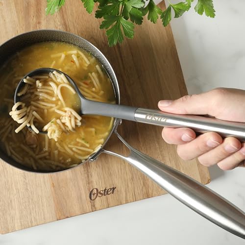 Oster Chadswyck 13” Cooking Ladle, Heat Resistant Silicone Head, Stainless Steel Handle, Safe for Nonstick Cookware, Dishwasher Safe