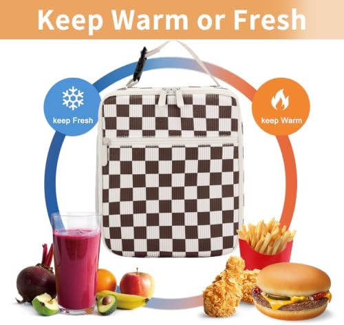 Lunch Box for Women Men Adult Insulated Lunch Bag Women Men Small Reusable Lunchbox for Work Picnic Travel (Coffee Stripes)