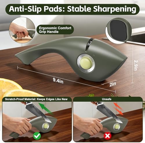 Knife Sharpener, 6 Adjustable Sharpening Angle, Coarse & Fine Knife Sharpener with Adjustable Angle Guide (Dark Green)