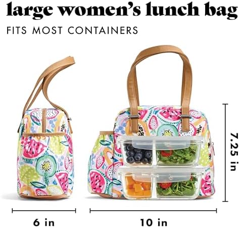 Fit & Fresh Lunch Bag For Women, Insulated Womens Lunch Bag For Work, Leakproof & Stain-Resistant Large Lunch Box For Women With Bottle Pocket, Long Straps, Zipper Closure Laketown Bag Fruit Tumbler