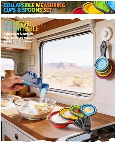 Collapsible Measuring Cups and Spoons Set with Funnel, 9-Piece, Silicone