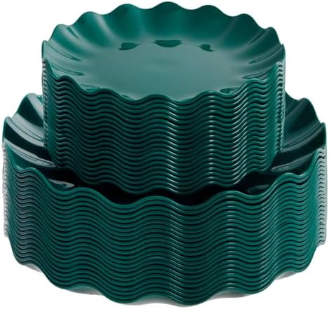 LIYH 50 Pcs Christmas Plastic Plates - Green Scalloped Plates Unbreakable