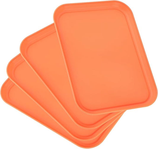 4 Pack Orange Plastic Serving Trays for Party Serving Food - Rectangular, 8.66 by 12 in, Heavy Duty Dessert Trays for Food Erving Platters for Party Tray Decor Veggie,Snack
