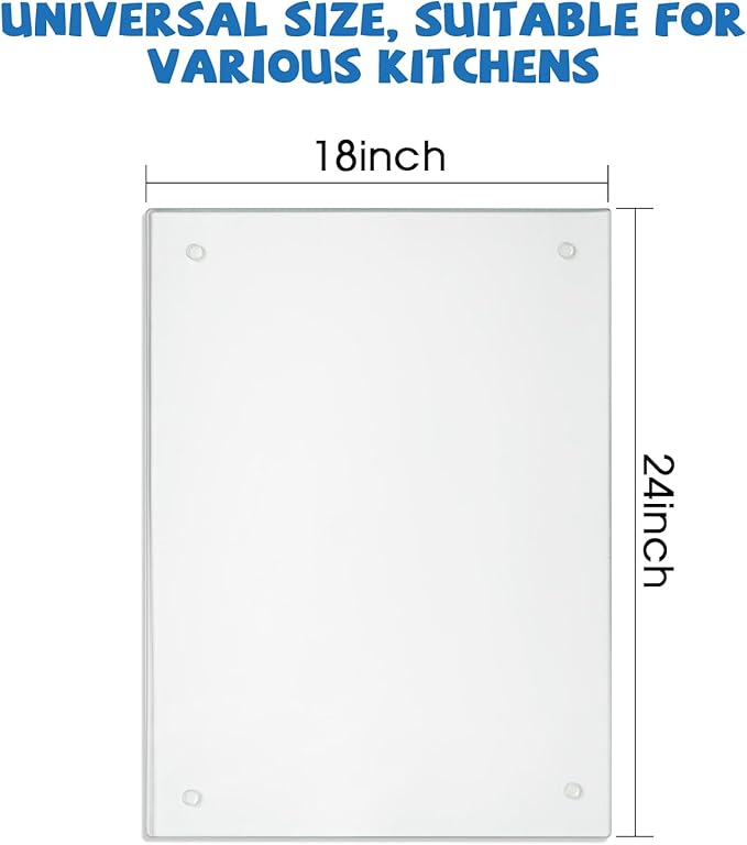 Glass Cutting Board,Clear Tempered Glass for Kitchen 1 Pcs (18"x24"),Clear Countertop with Rubber Feet,Non-Slip,Durable Shatter Resistant,Dishwasher Safe,Scratch Resistant,Heat Resistant