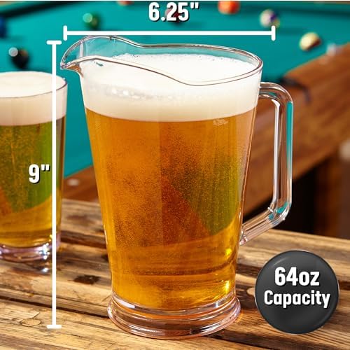 US Acrylic 64oz Bistro Clear Pitcher | Set of 2 Beer Pitchers | Reusable, BPA-free, Made in the USA, Indoor and Outdoor Pitcher Set for Water, Lemonade, Juice, Soda Pop, and Beer