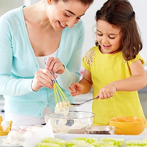 HOTEC 4 Pieces Silicone Whisks Set, Wire Balloon Whisks Egg Beater, Non-slip Handle Whisk for Non-stick Cookware Perfect for Cooking, Stirring, Beating and Blending (Multicolor)