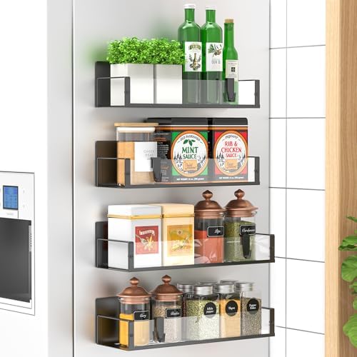 HuggieGems Metal Magnetic Spice Rack for Refrigerator Clear, 4 Pack