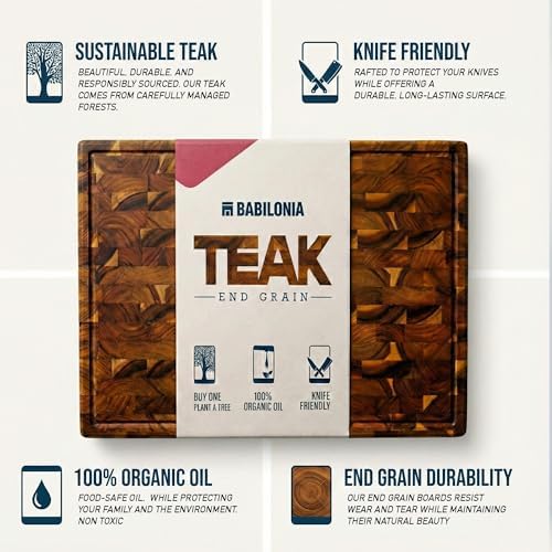Teak Wood Cutting Board for Kitchen, End Grain Extra Thick Butcher Block